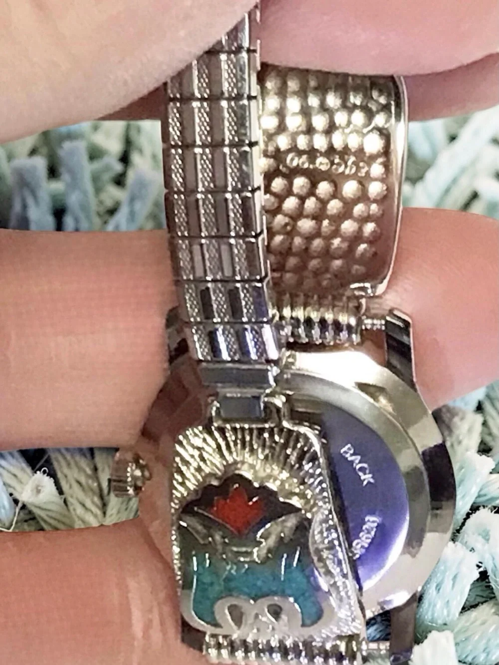 Navajo Sterling Turquoise/Coral Inlay Thunderbird Tips + Black Apache Watch